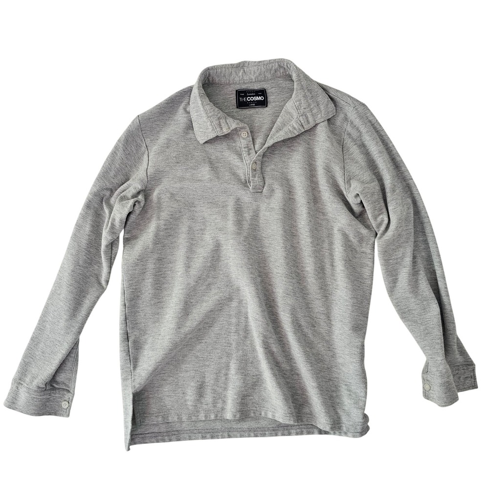 The Cosmo London Mens Long Sleeve Polo Shirt Heather Grey Large Jersey Knit Top